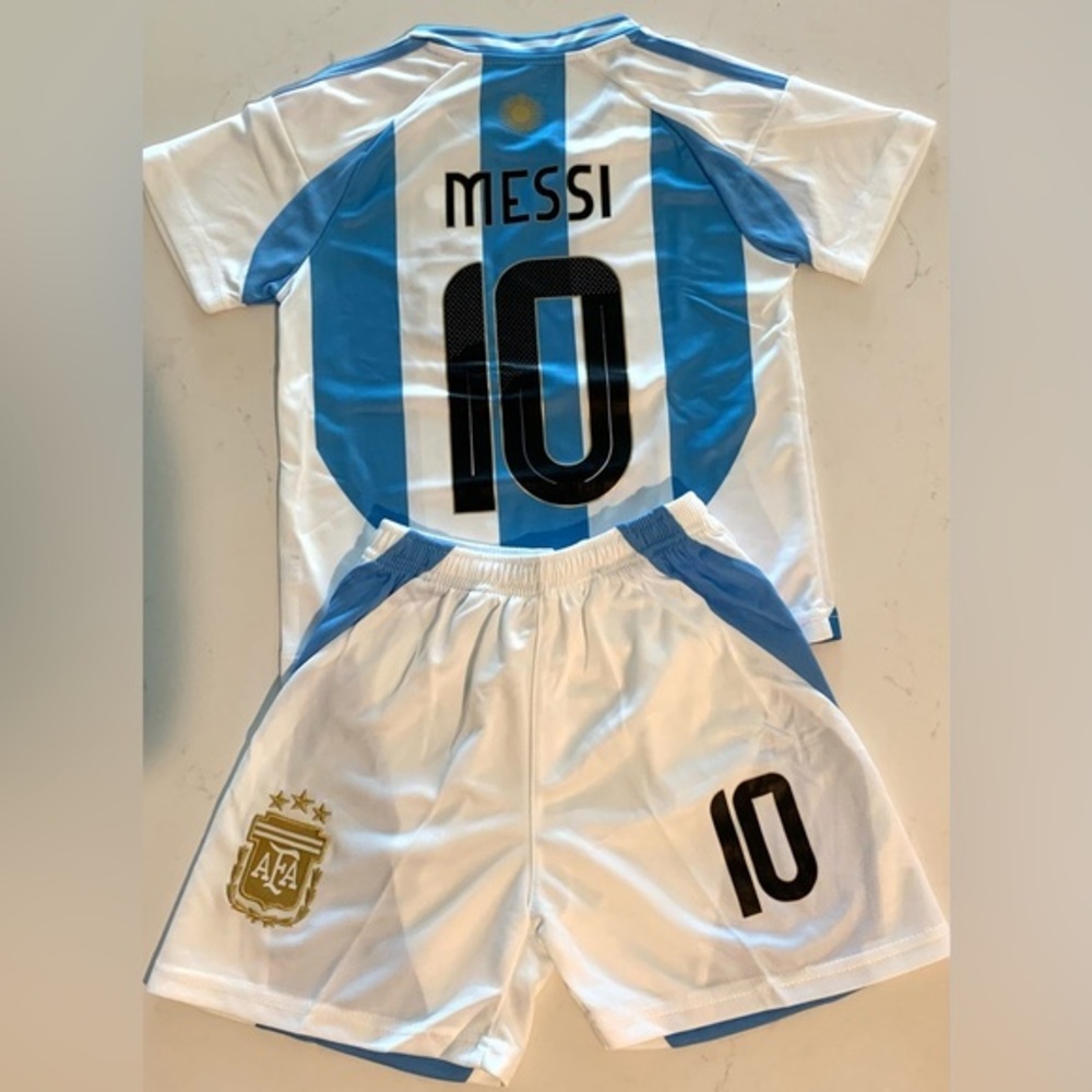 Messi Argentina Kids Toddler 3-4T Soccer Jersey Black Shorts Size 18 SHIPS TODAY